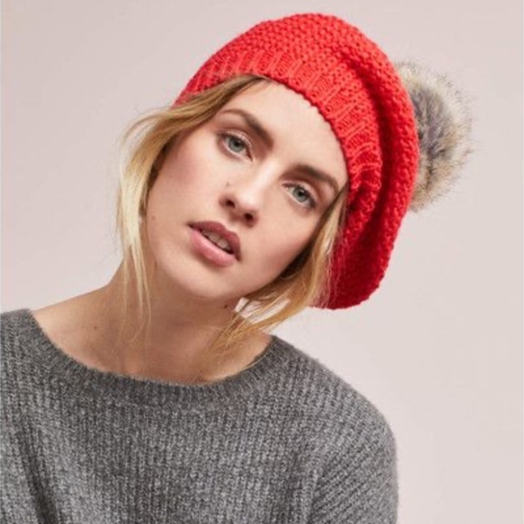 NWOT ANTHROPOLOGIE faux fur beret cream pom pom hat - Picture 4 of 7